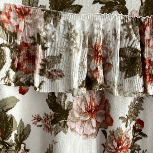 Anthropologie Harlyn Boho Floral Ruffle Lightweight Sweater Pink Olive Green S - Picture 4 of 8